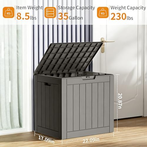 35 Gallon Outdoor Storage Box, Large Resin Deck Box for Patio Cushions, Garden Tools, Pool Accessories, Waterproof and Lockable Design, Storage Bench for Backyard & Deck(Gray) - Image 2