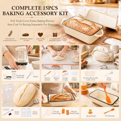 2-in-1 Enameled Cast Iron Dutch Oven, 5 Qt Sourdough Bread Oven with Lid - Image 6