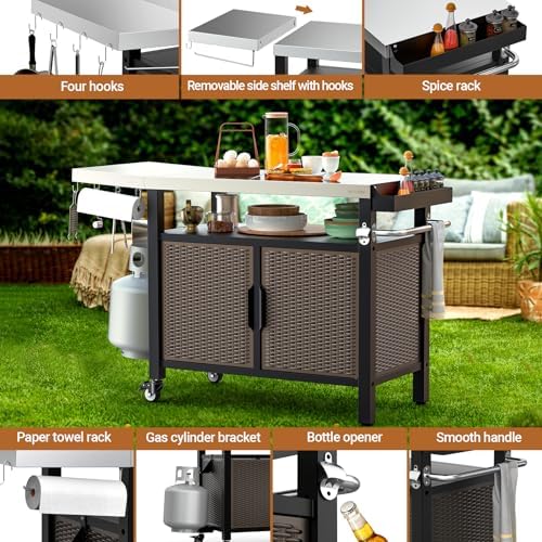 onlyfire 53" Rolling Kitchen Island Cart with XL Stainless Steel Tabletop - Image 2