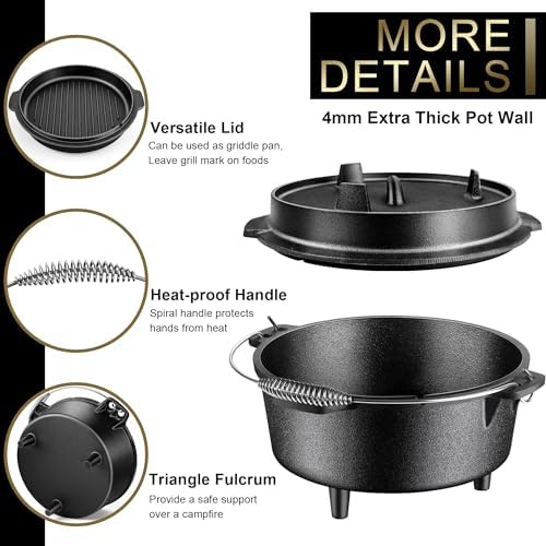 Joyfair Pre-seasoned Cast Iron Camp Dutch Oven, 7.6QT Pot & 2QT Skillet Lid - Image 2