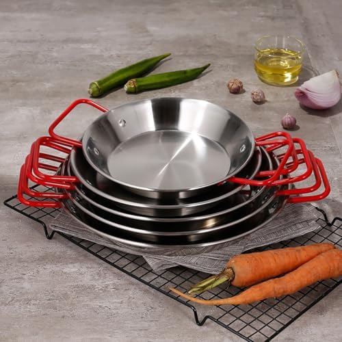 Paella Pan, 10 Inch Stainless Steel Skillet Griddle Pan with Red Handle Non-Stick Cooking Pan Suitable for Cooktops Including Induction - Image 5