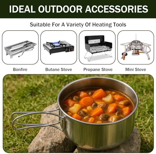 JJUNW 14Pcs Stainless Steel Camping Cookware Set, Lightweight Compact Camping Pots Pans Set with Cups Plates Forks Knives Spoons for Backpacking Camping-Cooking Hiking and Picnic - Image 5