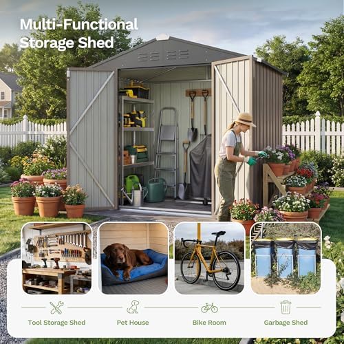 Devoko 6x4 FT Outdoor Storage Shed with Floor Frame, Brown - Image 5