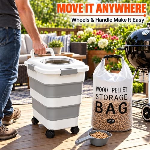 Charcoal Storage Bin with Wheels, 35-40LB Wood Pellet Storage Containers - Image 3
