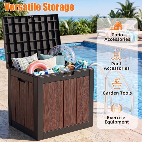 40 Gallon Outdoor Deck Box, Lockable Waterproof Resin Storage Container, Weatherproof Storage Box for Garden Tools, Patio Cushions & Outdoor Accessories (Walnut) - Image 5