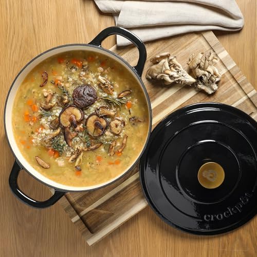 Crock Pot Artisan 7-Quart Round Cast Iron Dutch Oven with Lid – Black Enamel Finish, Gold Knob, Durable Heavy-Duty Cookware for Slow Cooking, Baking, and Roasting - Image 7