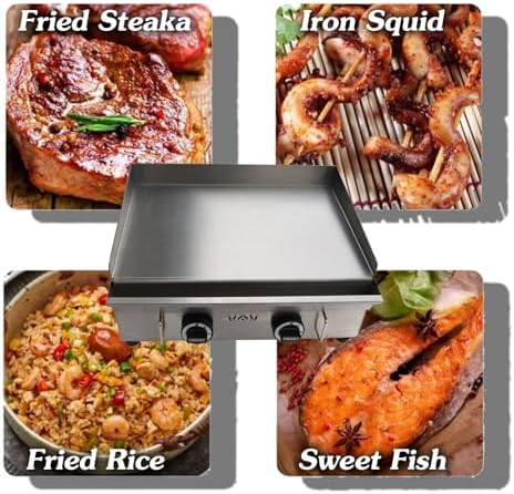 INTSUPERMAI LPG Gas Grill Griddle Countertop Griddle Flat Top Grill Hot Plate Stove Stainless Steel Teppanyaki Gril 2800Pa 21.26×13.39inch Plate Separately Adjustable Temperature Control - Image 7
