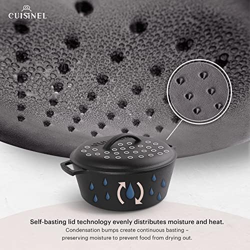 Cuisinel Cast Iron Dutch Oven - 7-Quart Deep Pot + Lid + Pan Scraper + Handle Covers - Large Pre-Seasoned Cooker for Baking Bread, Soup, Frying - Indoor/Outdoor Kitchen, Camping, Fire, BBQ Safe - Image 4