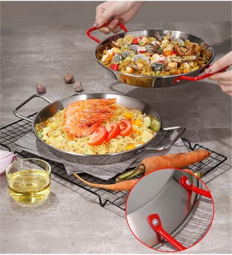 Paella Pan, 10 Inch Stainless Steel Skillet Griddle Pan with Red Handle Non-Stick Cooking Pan Suitable for Cooktops Including Induction - Image 2