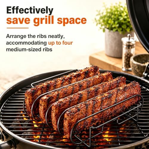 Rib Rack for Smoking –Rib Racks for Grilling and Smoking for 4 Full Racks of Ribs– Fits 18" Smoker, Weber, Kamado, Traeger – BBQ Grill Accessories for Men & Meat Lovers（11", Black, 2 Pack） - Image 5