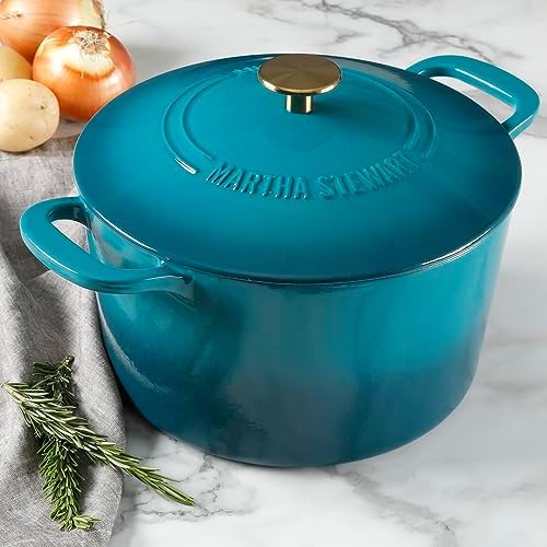 Martha Stewart Gatwick 7-Quart Enamel Cast Iron Dutch Oven – Emerald Ombre with Gold Knob – Durable Heavy-Duty Dutch Oven for Slow Cooking, Braising & Baking - Image 2