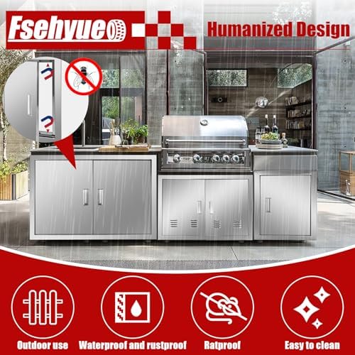 Outdoor Kitchen Door 42'' W x 21'' H Double BBQ Access Door Stainless Steel Flush Mount Doors Wall Vertical Doors with Handle Suitable for Grilling Station BBQ Island Outside Cabinet - Image 7