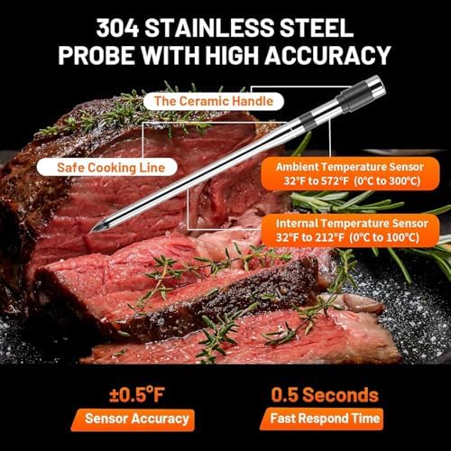 Wireless Meat Thermometer with Smart Timer & APP Control, 800ft Bluetooth Grill Food Thermometer - 0.19In-Ultra Thin Probe, ±0.5℉ Accuracy, Digital Backlit Screen for BBQ, Oven, Smoker, Kitchen - Image 5