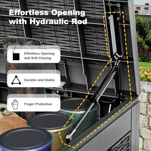 ROJIK Outdoor Storage Housing Deck Box - Waterproof Patio Furniture, Garden Tools, Cushions, Pool Accessories Storage Bench with Lockable Lid and Side Handles (Black 110 Gal) - Image 3