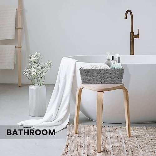 Onlytak Large Wicker Storage Basket, Metal Frame, Set of 2, Washable Waterproof, 15" x 10.3" x 5.2", Grey Color, Woven Basket for Pantry, Toilet, Bathroom, Bedroom, Patio - Image 4