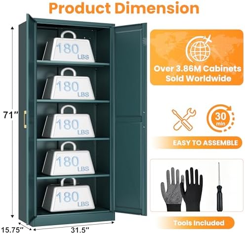 71" Metal Pantry Cabinet,Storage Cabinet with Doors and Shelves - Image 3