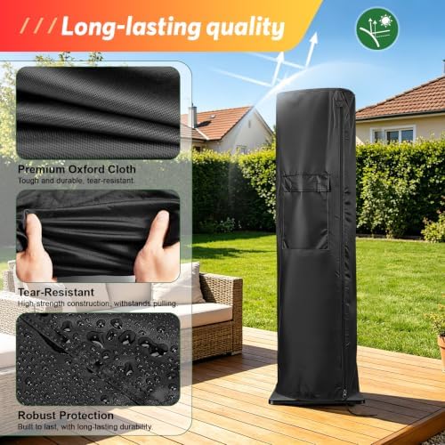 Patio Heater Covers for Encyclpo 36in Heater, Waterproof Outdoor Electric Heater Cover with Zipper Heavy Duty Storage Cover for Patio Outside Home Use - 9"Dx12"Wx36"H, Black - Image 4