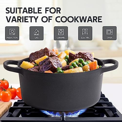 6 Quart Dutch Oven Enameled Cast Iron with Lid - Big Dual Handles - Oven Safe up to 500°F - Classic Round Pot for Versatile Cooking (Matte Black(No Enameled), 6 QT) - Image 3
