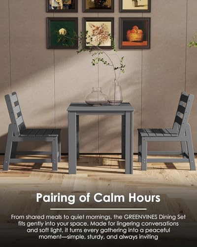 GREENVINES HDPE Outdoor Dining Table w/Umbrella Hole for 4, Gray - Image 3