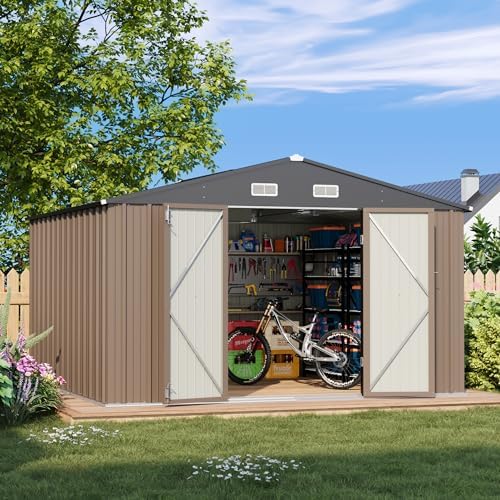 Patiowell 10x10 FT Metal Storage Shed, Brown by Patiowell
