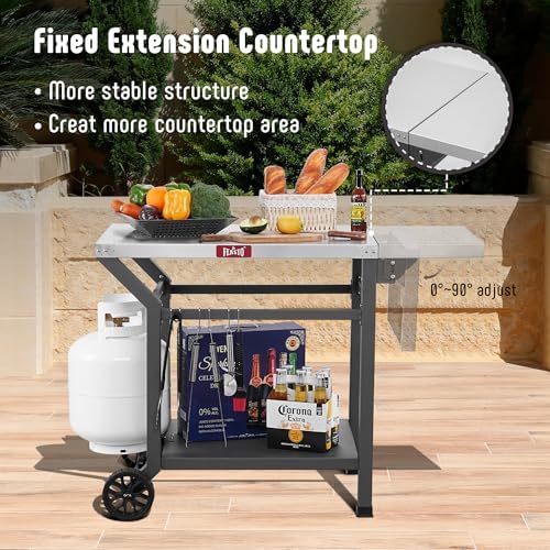 Feasto 43" Lx20 W Grill Table with Folding Side Table & Undershelf, Gray - Image 6