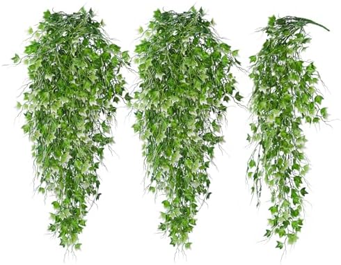 RECUTMS Artificial Hanging Plant Faux Ivy Vine with White UV Resistant Leaf by RECUTMS