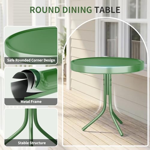 Outdoor 3-Piece Metal Bistro Set, Patio Conversation Set of 2,Green - Image 7