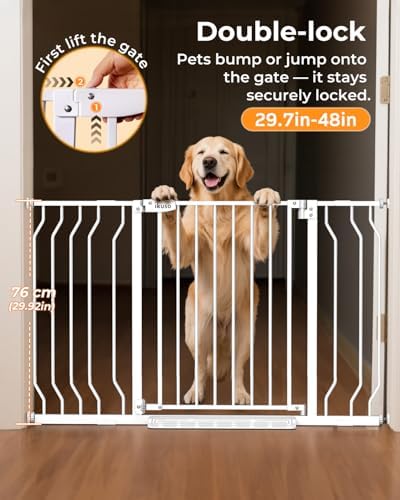 30"- 48" Extra Wide Baby Gate with Cat Door, 30.5" Tall, No-Drill Pressure Mount, Includes 2 Extensions, Pet & Toddler Safety Gate for Kitchens, Stairs (White-All-Door, 30"-48" W x 30.5" H) - Image 4