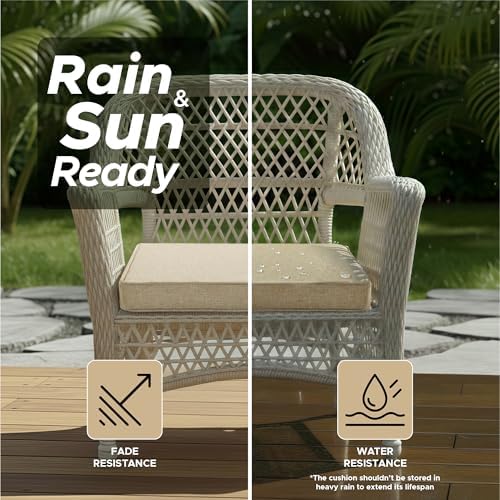 Outdoor Chair Cushions, Water-Resistant & Fade-Resistant, Patio Furniture Seat Replacement Chair Pads with Ties Zipper, Removable Cover, Non-Slip Bottom, Set of 6, 18.5 x 16 Inch, Natural - Image 3