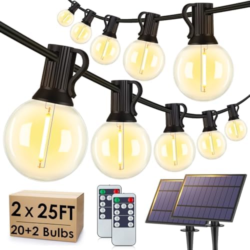 Larkvue 50FT(2x25FT) Solar String Lights with Remote, 20+2 G40 Bulbs, Black by Larkvue