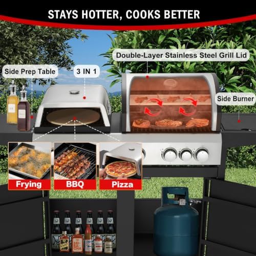5‑Burner 74000 BTU 3‑In‑1 Propane Gas Grill Combo with Side Burner - Image 2
