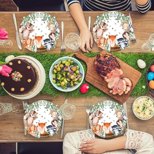 40Pcs Woodland Baby Shower Plates and Napkins Party Supplies, 9 Inch Nature Sage Paper Plates and Napkins Disposable Tableware Set for Boys Girls Safari Jungle Animal Party Decorations - Image 6