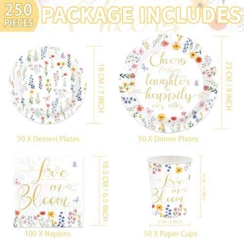 250Pcs Wildflower Bridal Shower Supplies for Engagement Wedding Serves 50 - Image 4
