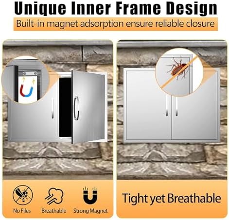 Outdoor Kitchen Doors 30W x 21H Inch, Double BBQ Access Doors 304 Stainless Steel for Outdoor Kitchen Cabinet Grill Station or BBQ Island - Image 4