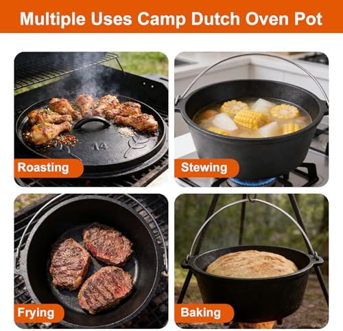 Pre-Seasoned 10QT Large Cast Iron Camping Dutch Oven Pot with Lid - Image 6