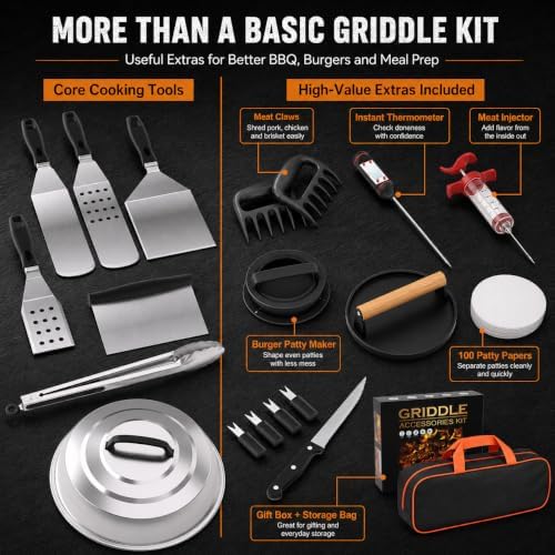 139 PCS Griddle Accessories Kit for Blackstone and Camp Chef, Flat Top Grill Tools Set with Enlarged Spatulas, Professional Burger Press Set with Patty Maker and Carry Bag for Outdoor BBQ - Image 3