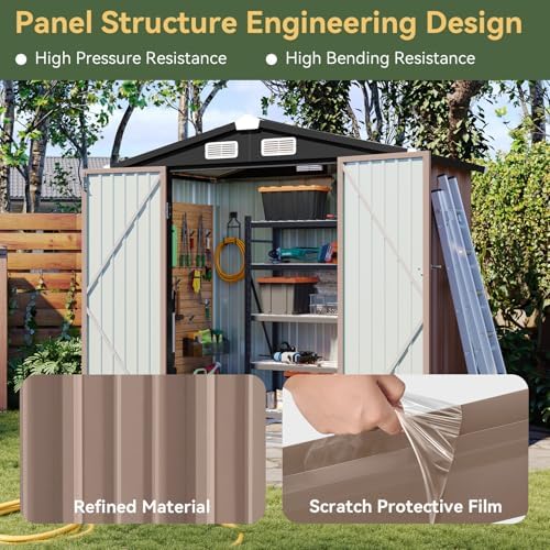 Aoxun 6'x4' Outdoor Storage Shed with Base, Brown - Image 6