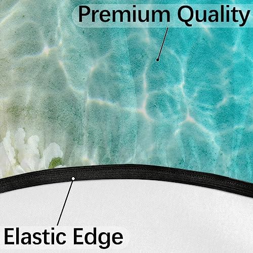 Fitted Round Tablecloth with Umbrella Hole and Zipper Starfish Coral Seashell Outdoor Elastic Table Cloth 45"-56" Oil-Proof Waterproof Summer Beach Patio Table Cover for Picnic Party - Image 4
