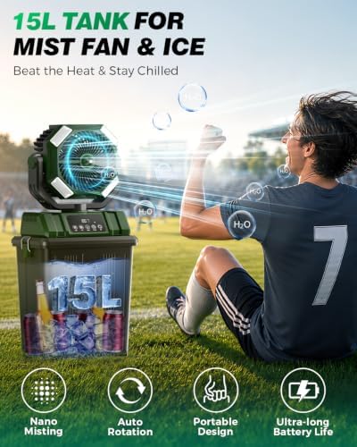 40000mAh Misting Fans for Outside, 15L Large Tank Portable Misting Fan, Battery Powered Outdoor Mister Fan with Remote & LED Light, Wide 270° Coverage for Camping Patio Backyard - Image 2
