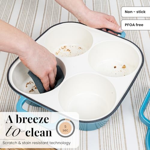 QuadPro Enamelled Cast Iron Bread Loaf Pot – Dutch Oven for Sourdough Bread Baking – 500°F Oven Safe Non Stick Bread Pot – 4 Round Loaf Spaces (4.90-inch Diameter), Light Blue – by Nuovva - Image 5