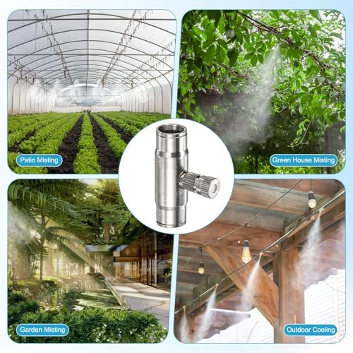 M METERXITY 20-Pack Brass Misting Nozzle Tee Kit, 0.15mm Orifice Dia. High Pressure Spray Misting Nozzle Head, Slip Connectors for 3/8 Inch Drip Irrigation Tubing Kit Outdoor [3/16" Threaded] - Image 7