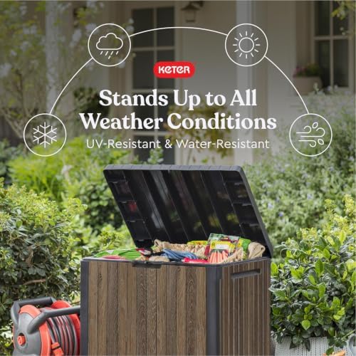 Keter Premium Everwood 30 Gal Outdoor Storage Box and Patio Side Table - Image 3