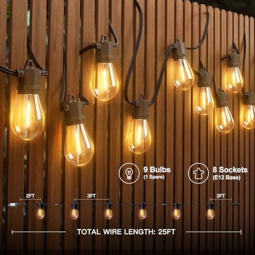 addlon 25FT LED Outdoor String Lights, Waterproof Dimmable Bulbs for Patio - Image 6