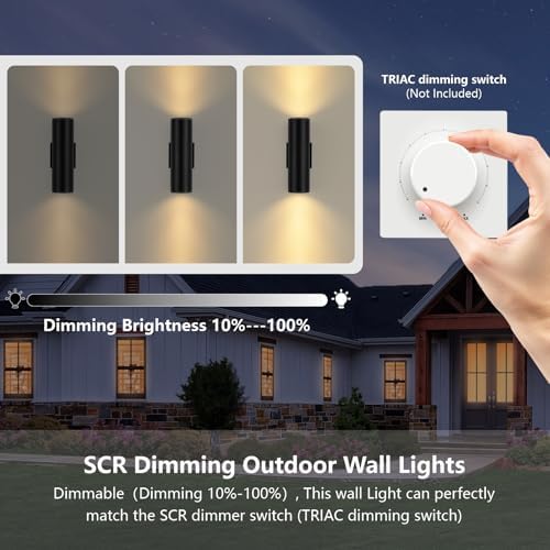 DAKAFUL Dimmable Wall Lights Outdoor 2 Packs, Integrated LED Cylinder Up Down 12W 2700K Modern Aluminum Light, Waterproof Exterior Light for Porch Patio Door - Image 2