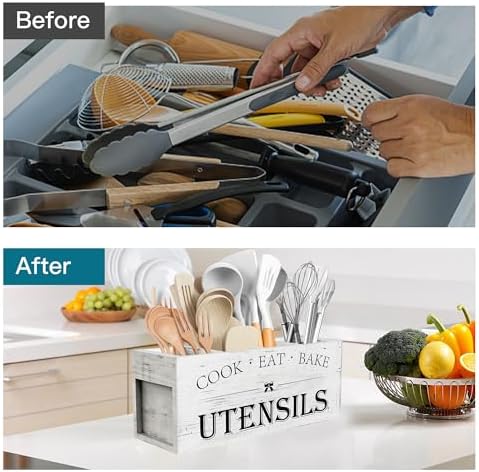 Suli Extra Large Utensil Holder Countertop for Kitchen Counter,White Grain - Image 3