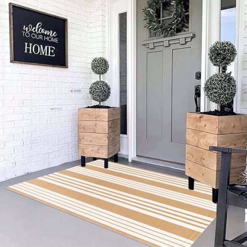 Fall Washable 3'x 5'Outdoor Rug,Khaki and White Washable Front Porch Rug - Image 6
