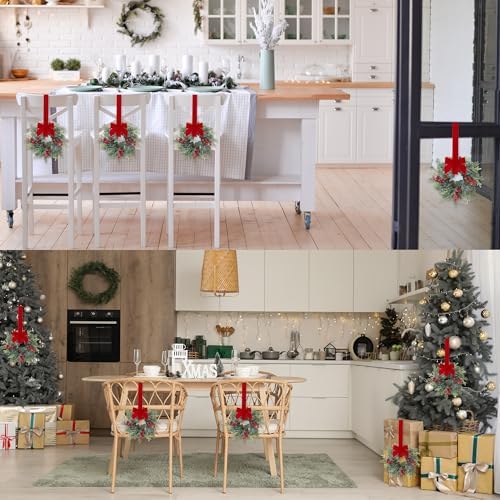 Sggvecsy 6 Pcs Christmas Mini Cabinet Wreaths Norfolk Pine Wreath with Ribbon Bows Red Berry Pinecones Artificial Small Kitchen Wreath for Window Front Door Farmhouse Wall Pillars Xmas Decorations - Image 6