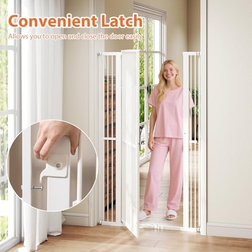 Giantex 67.5'' Extra Tall Pet Gate for Large Dogs & Cats, Adjustable 30.5''–41'' Wide Dog Gate with Small Pet Door, Extension Kits, Pressure or Hardware Mount, Jump-Proof Indoor Barrier, White - Image 4