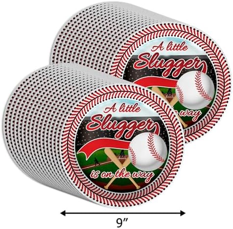 Birthday Galore Little Slugger on the Way Baby Shower - 32 Piece Disposable Party Supplies - Baseball Baby Shower Decorations - Round Party Plates - Large 9" Paper Plates In Bulk - Image 2