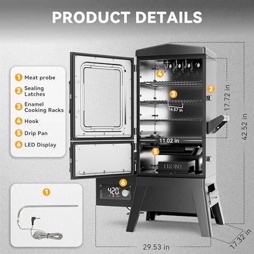 Electric Pellet Smoker with Rainproof Cover & Meat Probe, Vertical Pellet Smoker Grill with LED Display Temperature Control, 616 Sq.in, 4-Rack for Ribs, Brisket, Chicken - Image 2